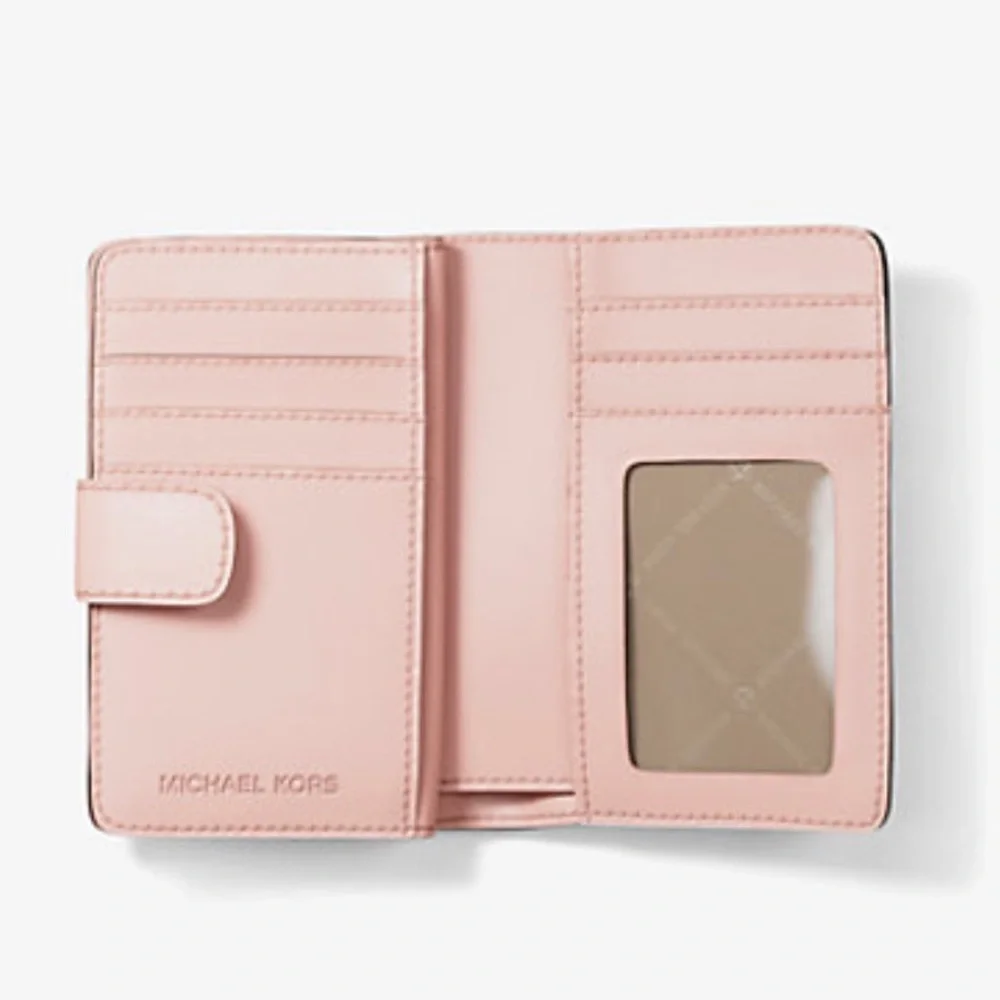 Michael Kors Jet Set Medium Floral Print Bi-Fold Wallet  POWDER BLUSH NWT